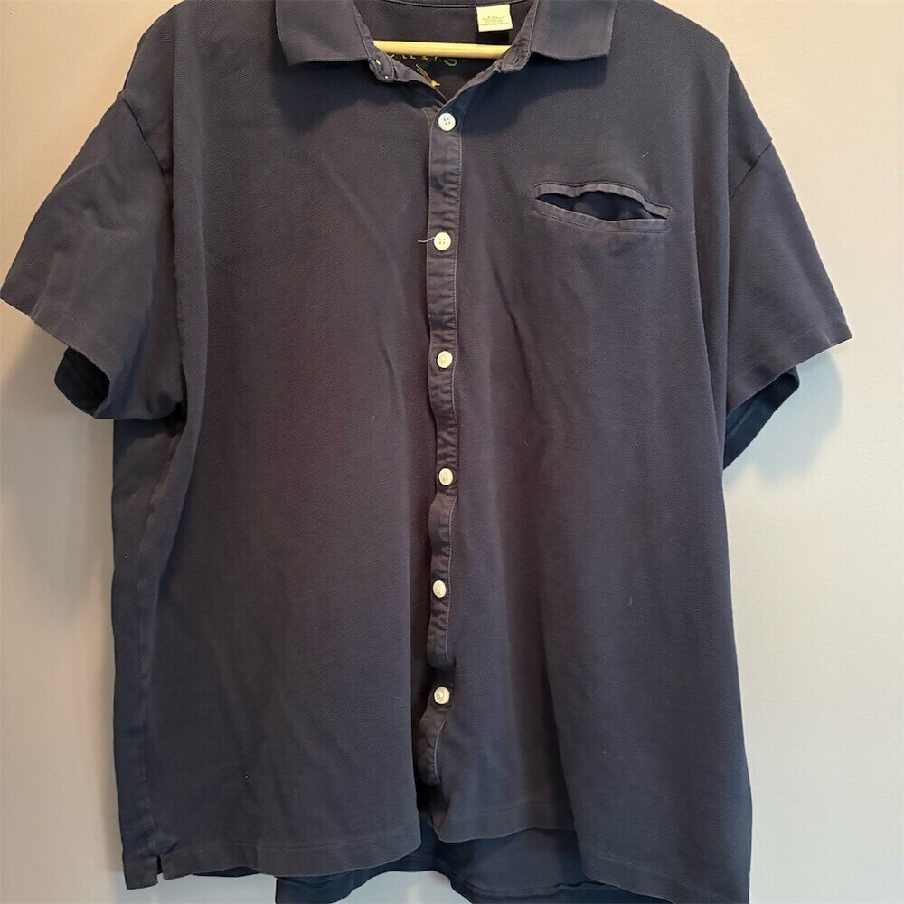 Orvis Polo Shirt Mens 2XL Navy Blue Solid Short Sleeve Button Front Pocket